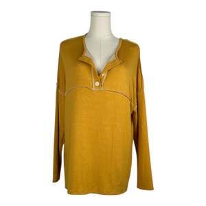 Haptics Around The Clock Mustard Yellow Henley Oversized Top, Size M